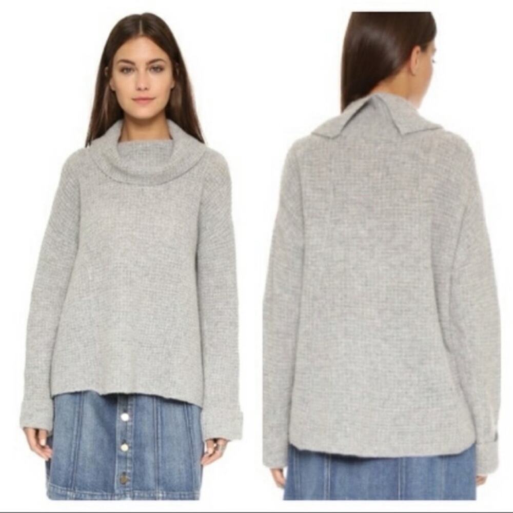 Free people 100% Wool Waffle knit Cowl Neck Sweater In Grey XS - Picture 1 of 9